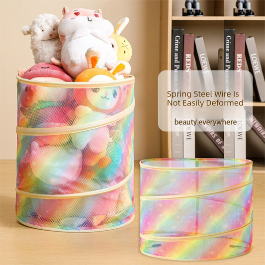 2 Pcs Cute Unicorn Design Foldable Mesh Storage Basket – Rainbow-Colored Toy Organizer for Plushies, Dolls & Kids' Toys