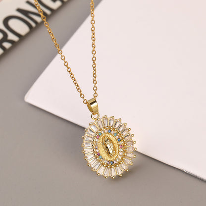 European & American Fashion Geometric Square Pendant Necklace Set – Rose Gold Plated Copper with Zirconia, 2-Piece Layered Lockbone Chain