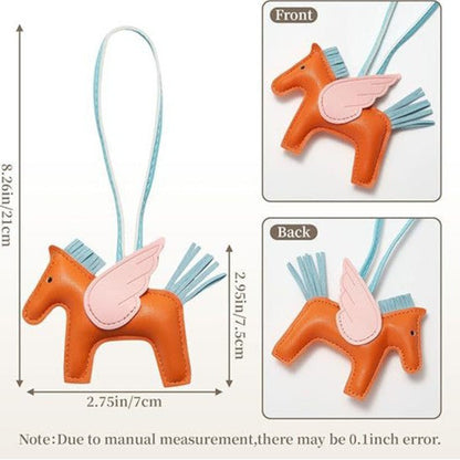 Orange PU Leather Pegasus Keychain – Cute Flying Horse Pendant with Wings and Rope, 3-Pack