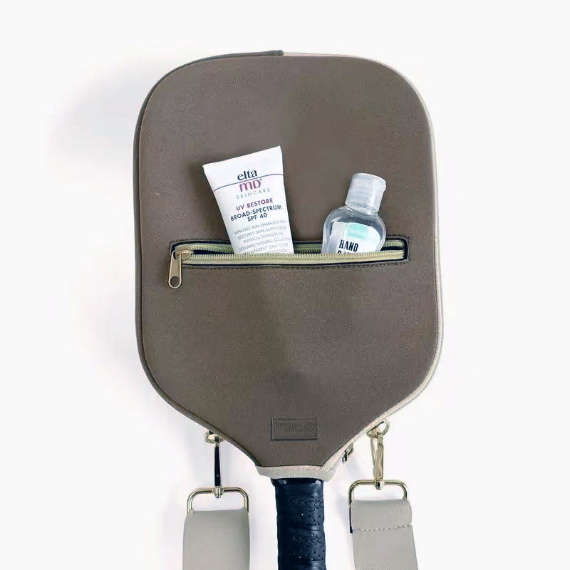 Grey Neoprene Pickleball Paddle Cover â Waterproof Side Pocket Design, Shoulder Bag Style.