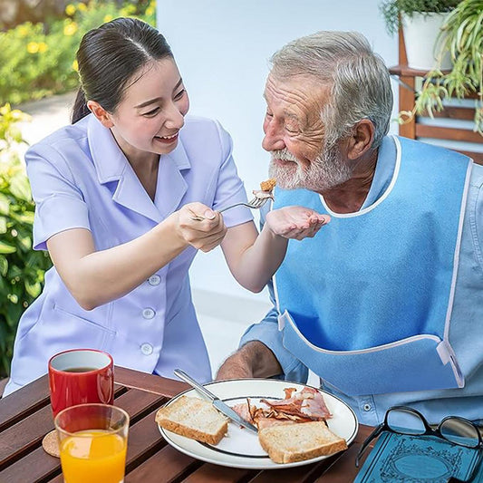 Blue Anti-Stain Feeding Apron with Pocket â Adjustable Care Bib for Elderly & Disabled Adults (2-Pack).