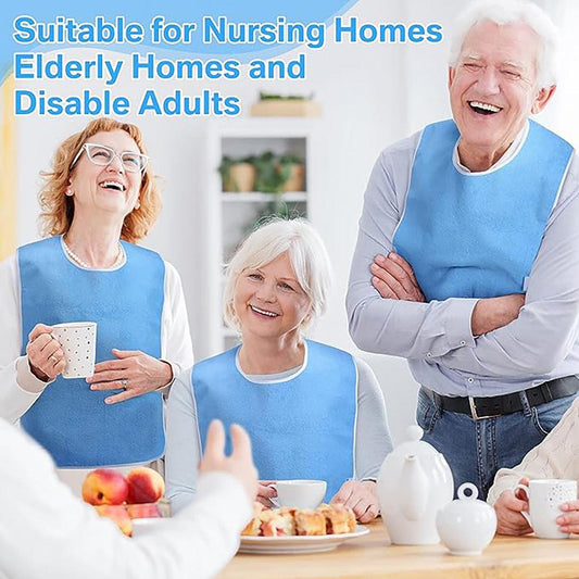 Blue Anti-Stain Feeding Apron with Pocket â Adjustable Care Bib for Elderly & Disabled Adults (2-Pack).