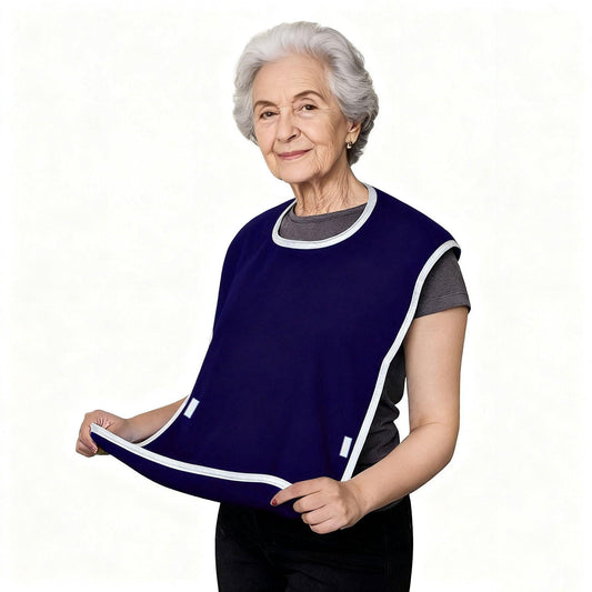 Dark Blue Anti-Stain Feeding Apron with Pocket â Adjustable Care Bib for Elderly & Disabled Adults (2-Pack).