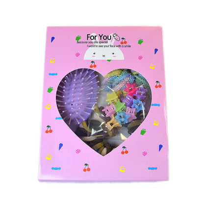 Style 1 Boxed Hair Tie Set with Pink Rubber Bands, Cute Hair Accessories & Mini Comb – Perfect Gift for Girls