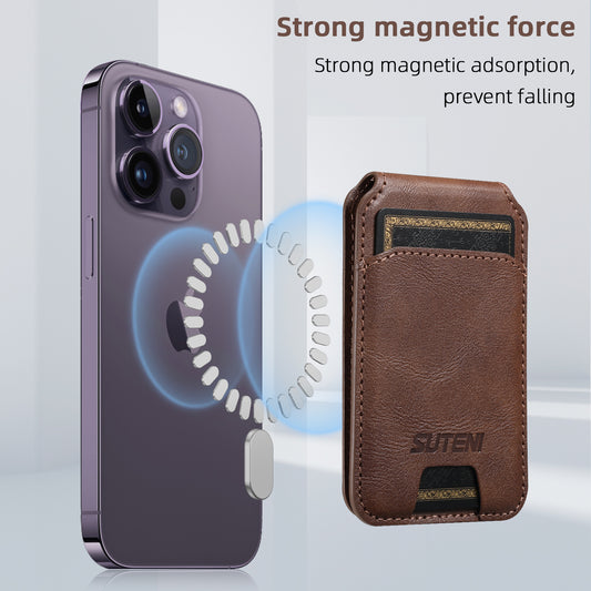 Brown Slim Magnetic Wallet with Kickstand for MagSafe - PU Leather Card Holder