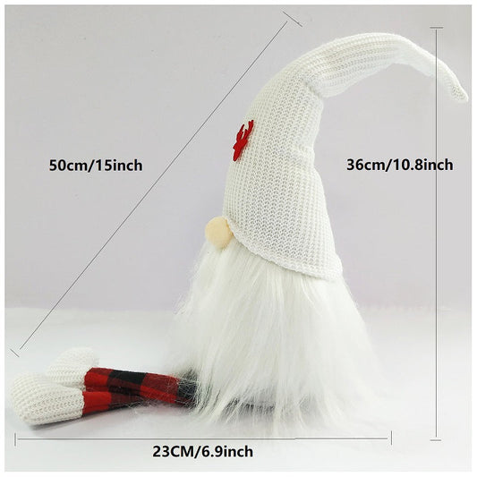 2-Pack Christmas Gnome Decorations - Red & White Long Leg Faceless Santa Elf Plush Ornaments