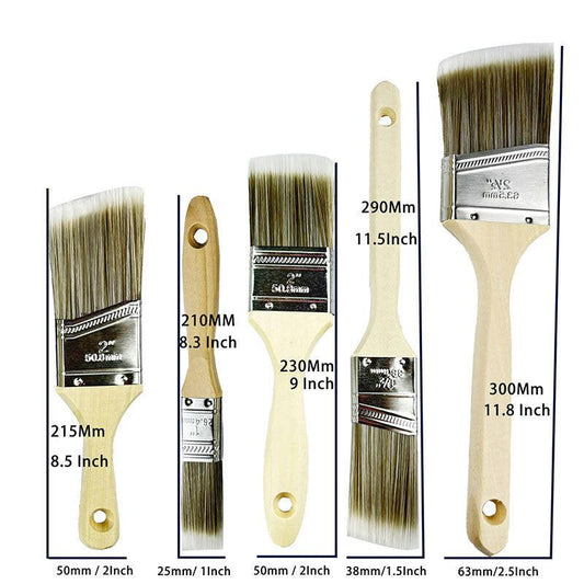 Professional 5-Piece Paint Brush Set - Includes Angled & Flat Brushes for a Perfect Finish on Walls & Trim.