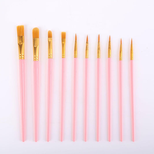 Pink Versatile 10-Piece Artist Paint Brush Set (10 Sets Included) - for Acrylic, Oil, Watercolor & Gouache Painting.