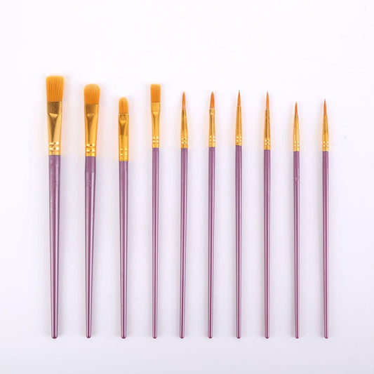 Purple Versatile 10-Piece Artist Paint Brush Set (10 Sets Included) - for Acrylic, Oil, Watercolor & Gouache Painting.