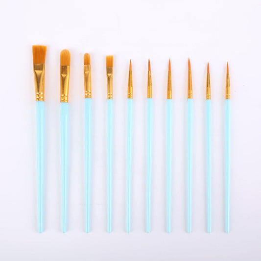 Blue Versatile 10-Piece Artist Paint Brush Set (10 Sets Included) - for Acrylic, Oil, Watercolor & Gouache Painting.