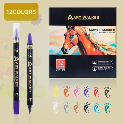 2PCS 12-Colour Dual Tip Acrylic Paint Pens - Quick-Dry Waterproof Markers for Kids' Art & Crafts, Rock Painting.