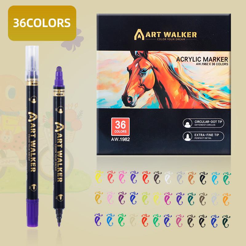 36-Colour Dual Tip Acrylic Paint Pens - Quick-Dry Waterproof Markers for Kids' Art & Crafts, Rock Painting.