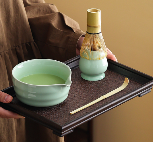 5-Piece Ceramic Matcha Tool Set - Spouted Bowl, Whisk, Holder, Sifter & Scoop for Japanese Matcha Tea Ceremony.
