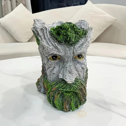 Bearded Old Man Resin Tree Stump Old Man Head Planter - Home & Garden Decor, Outdoor Pot Ornament.