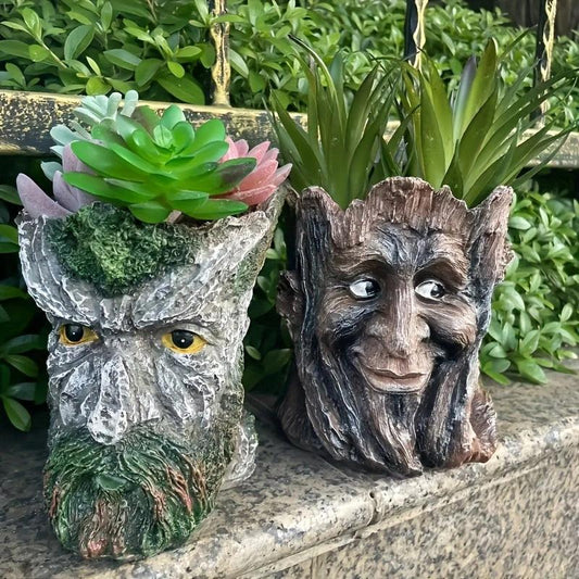 Bearded Old Man Resin Tree Stump Old Man Head Planter - Home & Garden Decor, Outdoor Pot Ornament.