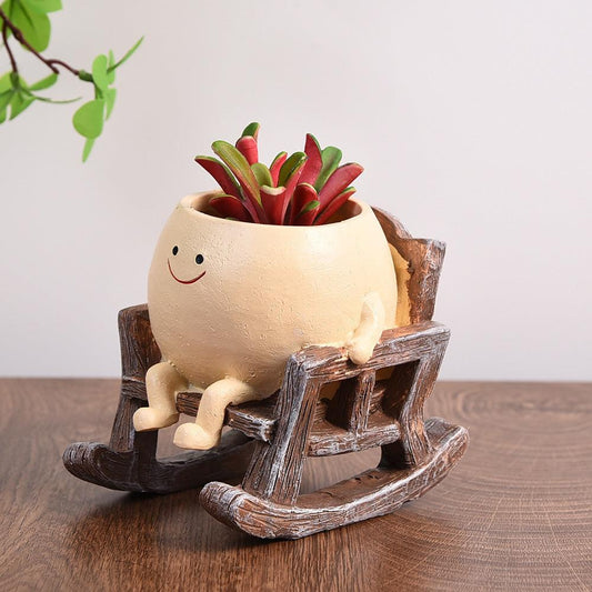 Cute Swing Planter - Hanging Succulent Pot, Craft Ornament for Outdoor Garden & Courtyard Plants.