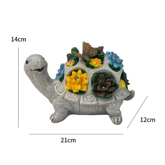 Solar Powered Succulent Turtle Figurine - Garden & Courtyard Ambient Light, Resin Craft Sculpture.