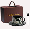 Black Camellia Elegant Ceramic Coffee Cup & Saucer Set - Couples Gift Box, Premium Wedding & Bridesmaid Favor, High-End Exquisite Design.