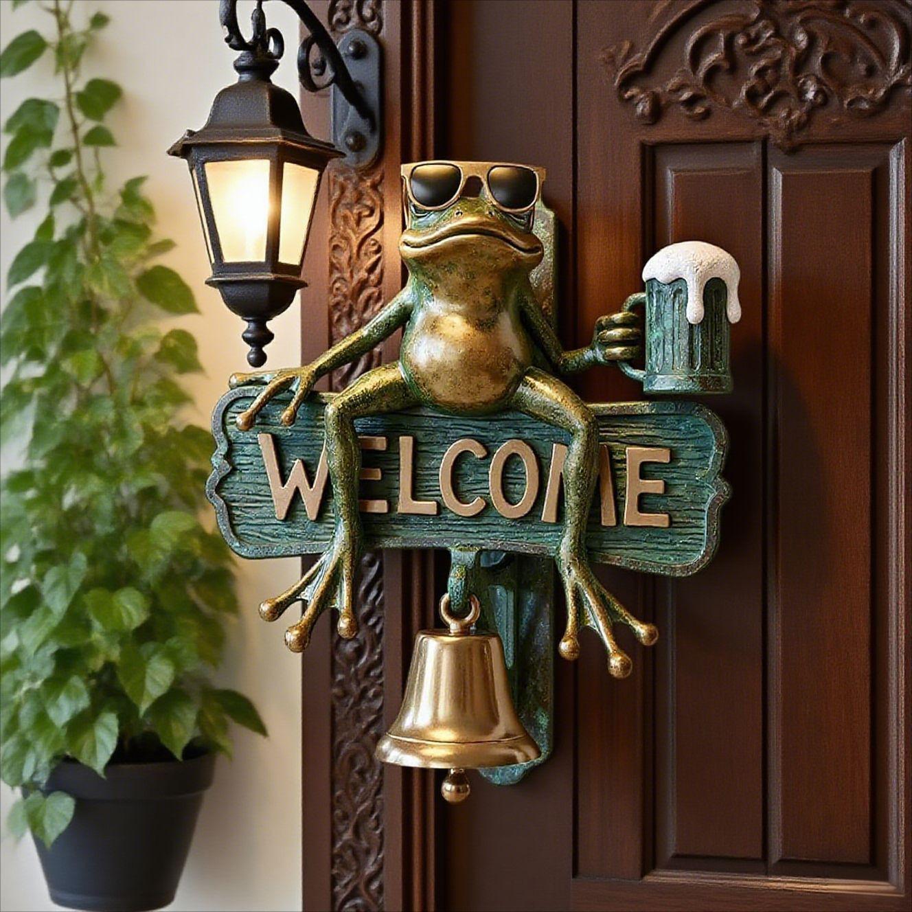 Chill Frog Welcome Doorbell - Sunglasses & Beer Frog Resin Decorative Doorbell (15x15x5cm).