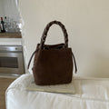 Coffee Retro Maillard Brown Mini Bag - 2025 New Casual Versatile Women's Crossbody & Exquisite Braided Handle Bucket Bag (15x12x14 cm)