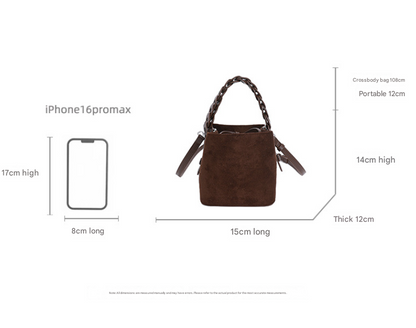 Coffee Retro Maillard Brown Mini Bag - 2025 New Casual Versatile Women's Crossbody & Exquisite Braided Handle Bucket Bag (15x12x14 cm)