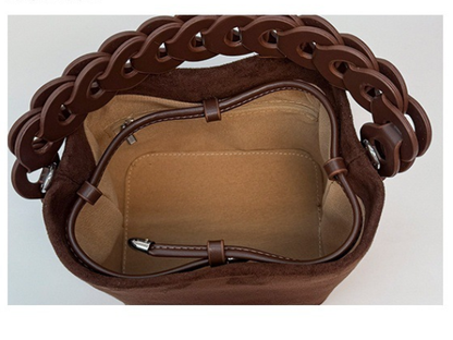 Coffee Retro Maillard Brown Mini Bag - 2025 New Casual Versatile Women's Crossbody & Exquisite Braided Handle Bucket Bag (15x12x14 cm)