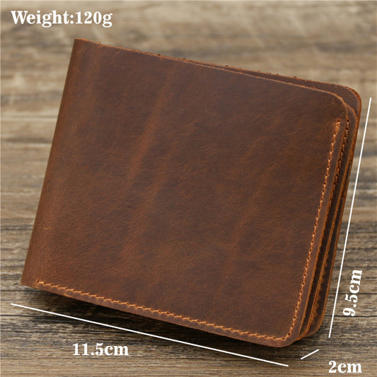 Red Brown Men's Crazy Horse Leather Wallet - Genuine Leather Bifold Card Holder, Retro Rugged Top-Grain Cowhide (11.5x2x9.5 cm, 120g)
