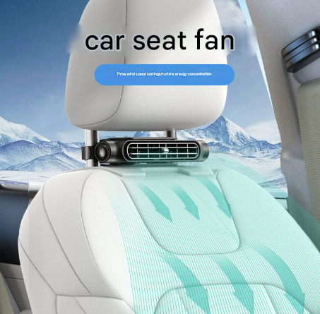 Black Car Seat Headrest Fan - USB Powered Bladeless Rear Seat Fan for Vehicle Cooling (175x75x34mm).