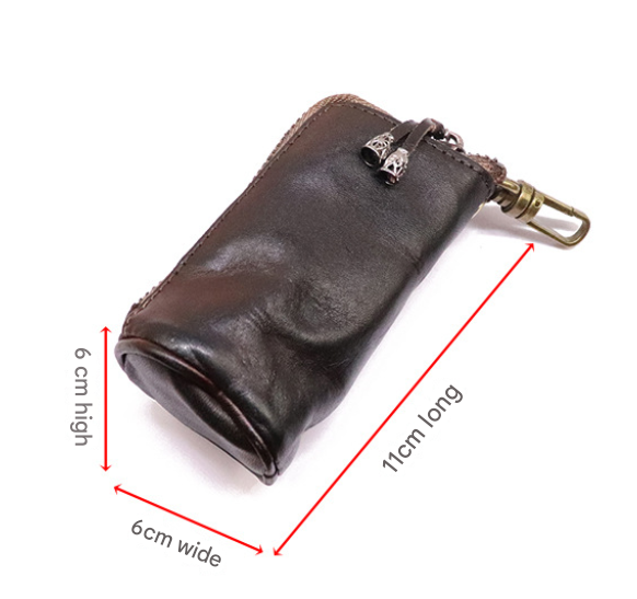 Black Vintage Top-Grain Cowhide Key Pouch - Men's Large Capacity Waist-Mounted Retro Key Holder (11x6x6 cm)