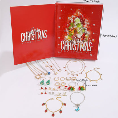 Christmas Jewellery Advent Calendar 24 Day Countdown Blind Box Set Includes Earrings Rings Necklaces and Bracelets Festive Gift for Her
