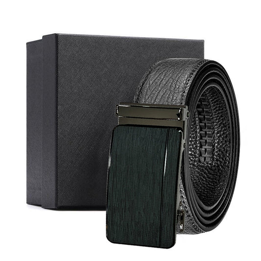 Men's Genuine Leather Ratchet Belt Automatic Buckle 120cm Adjustable Waistband with Gift Box for Business and Casual Wear