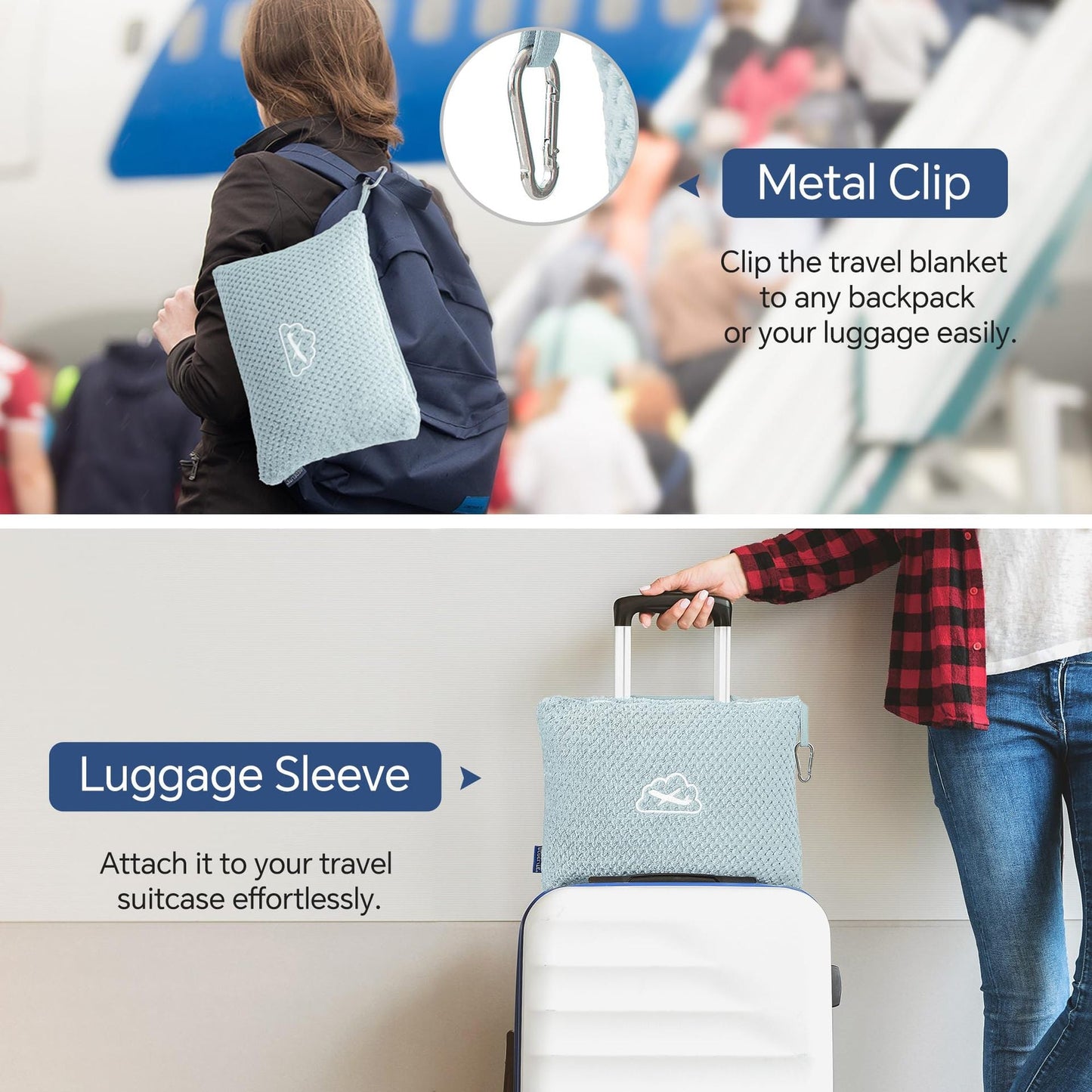 Pink 2-in-1 Premium Travel Blanket and Pillow Soft Fleece Airplane Throw 165cm x 100cm Foldable Cushion with Luggage Clip Ideal for Flights and Road Trips