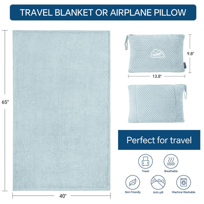 Navy Blue 2-in-1 Premium Travel Blanket and Pillow Soft Fleece Airplane Throw 165cm x 100cm Foldable Cushion with Luggage Clip Ideal for Flights and Road Trips