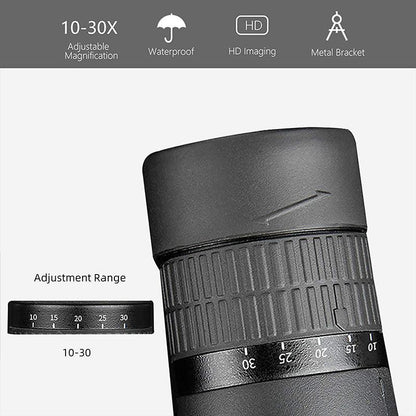 10-30X50 High Power Zoom Monocular Telescope Set with Smartphone Holder and Tripod Waterproof HD Spotting Scope for Bird Watching Camping and Concerts.