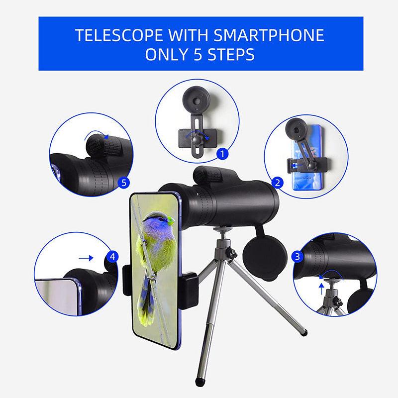 10-30X50 High Power Zoom Monocular Telescope Set with Smartphone Holder and Tripod Waterproof HD Spotting Scope for Bird Watching Camping and Concerts.