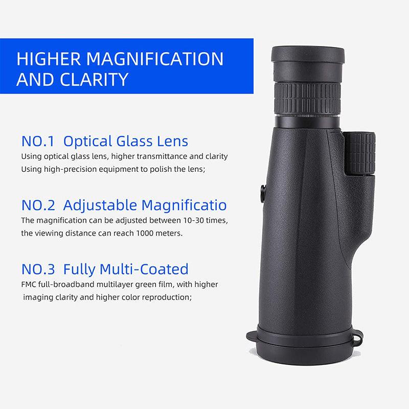 10-30X50 High Power Zoom Monocular Telescope Set with Smartphone Holder and Tripod Waterproof HD Spotting Scope for Bird Watching Camping and Concerts.