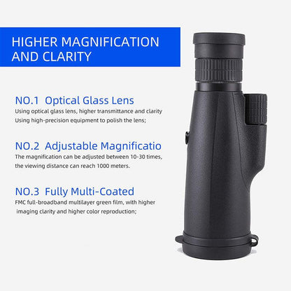 10-30X50 High Power Zoom Monocular Telescope Set with Smartphone Holder and Tripod Waterproof HD Spotting Scope for Bird Watching Camping and Concerts.