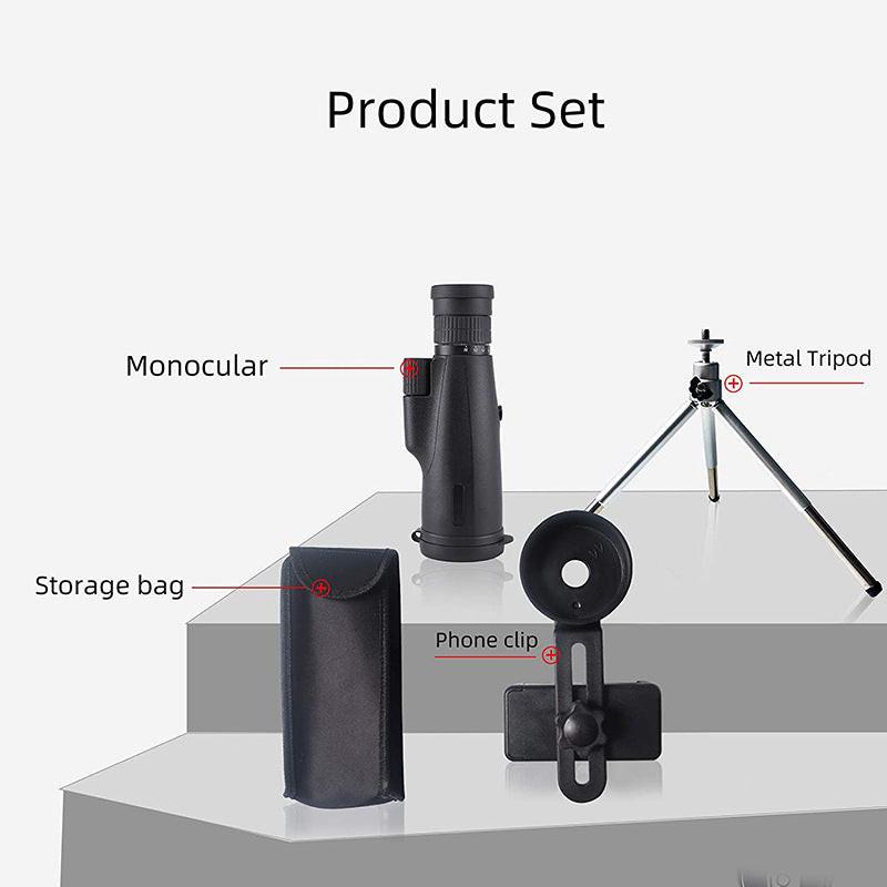 10-30X50 High Power Zoom Monocular Telescope Set with Smartphone Holder and Tripod Waterproof HD Spotting Scope for Bird Watching Camping and Concerts.