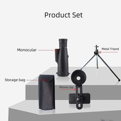 10-30X50 High Power Zoom Monocular Telescope Set with Smartphone Holder and Tripod Waterproof HD Spotting Scope for Bird Watching Camping and Concerts.