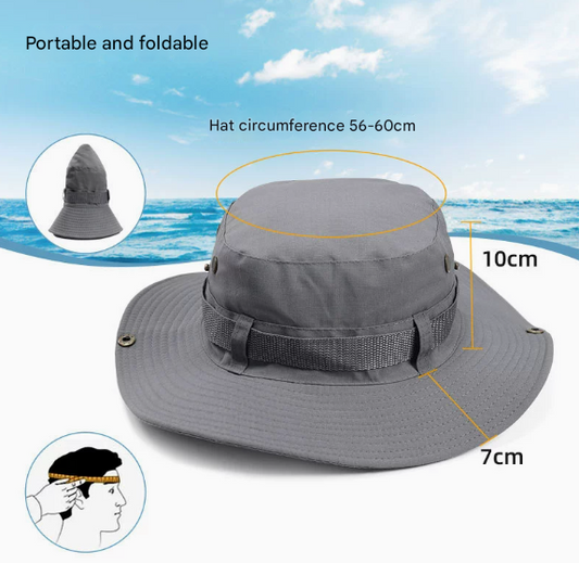 Beige Foldable Wide Brim Sun Hat Unisex Bucket Safari Cap Adjustable 56-60cm for Fishing Hiking Camping and Outdoor Travel
