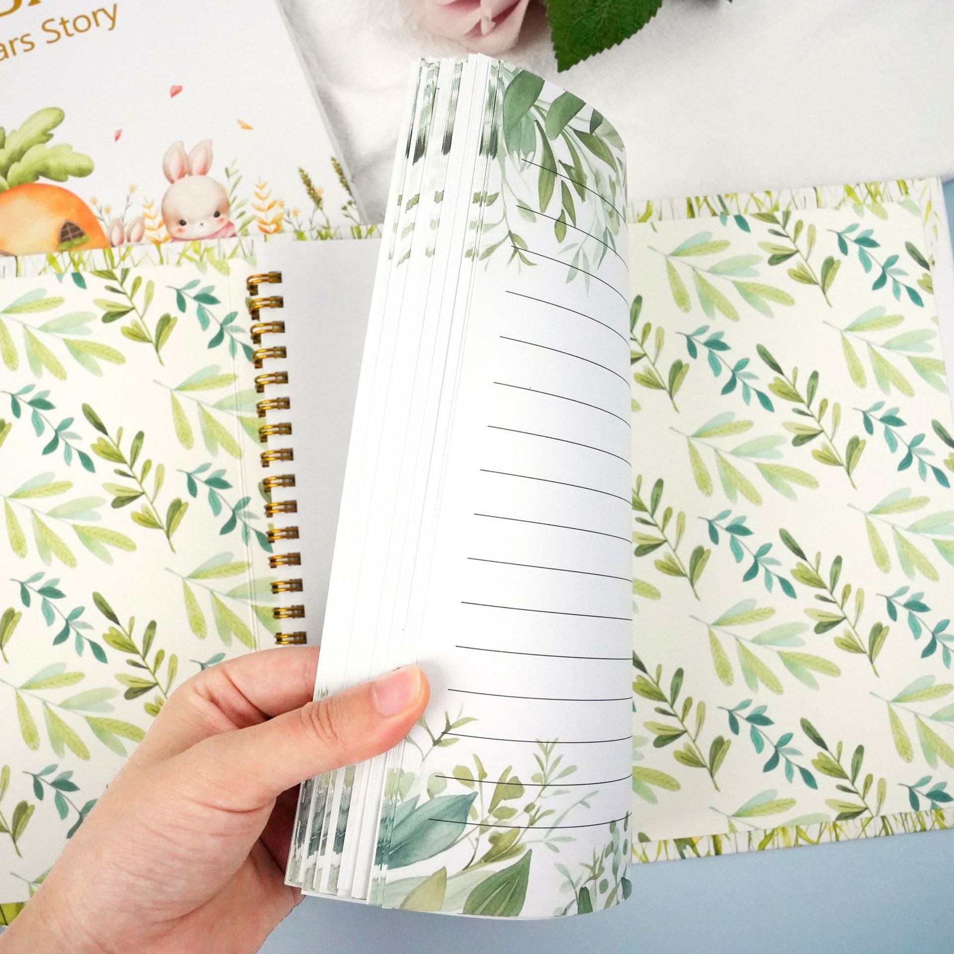 Bunny Printed Baby Memory Book with Gift Box Hardcover Milestone Journal Your First Years Story Cute Bunny Theme for Boys Girls Pregnancy to Toddler Keepsake.