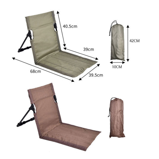 Army Green Portable Outdoor Ground Chair with Back Support Folding Beach Mat Seat Lightweight Aluminium Frame for Camping Festivals and Picnics