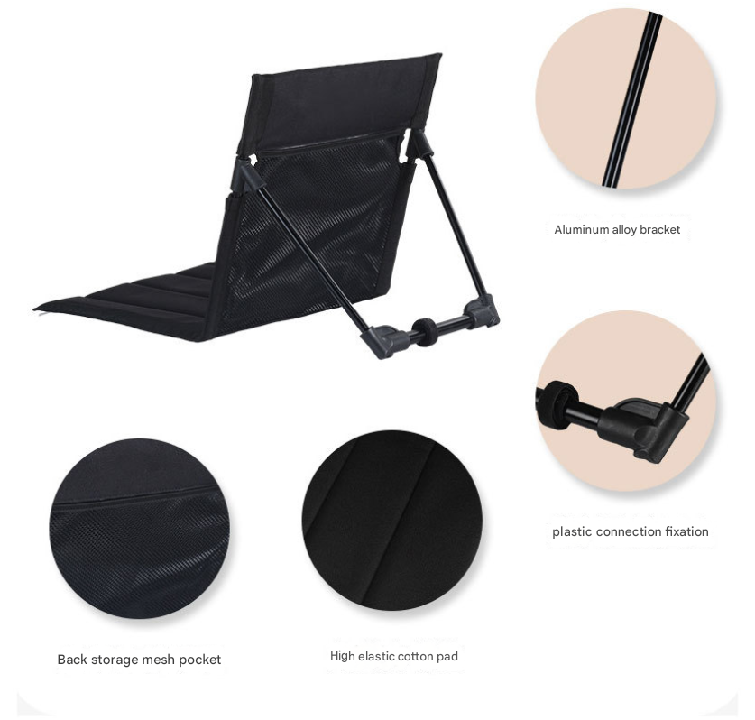 Army Green Portable Outdoor Ground Chair with Back Support Folding Beach Mat Seat Lightweight Aluminium Frame for Camping Festivals and Picnics