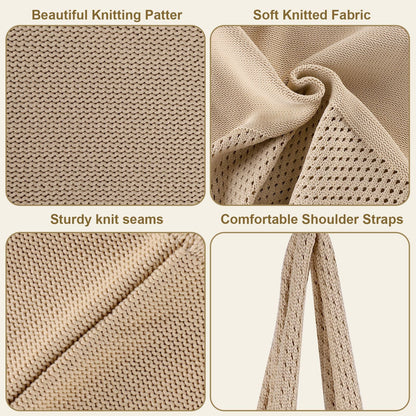 Beige Women's Large Mesh Beach Tote Bag Boho Crochet Shoulder Shopper Reusable Eco Grocery Net Bag for Summer Travel and Markets