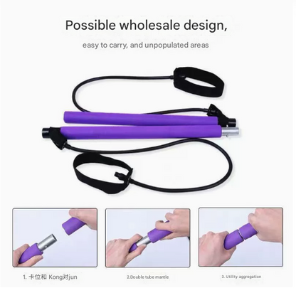 Blue Portable Pilates Bar Kit with Resistance Bands Detachable Toning Stick for Home Gym Yoga & Stretching - Durable Metal Core