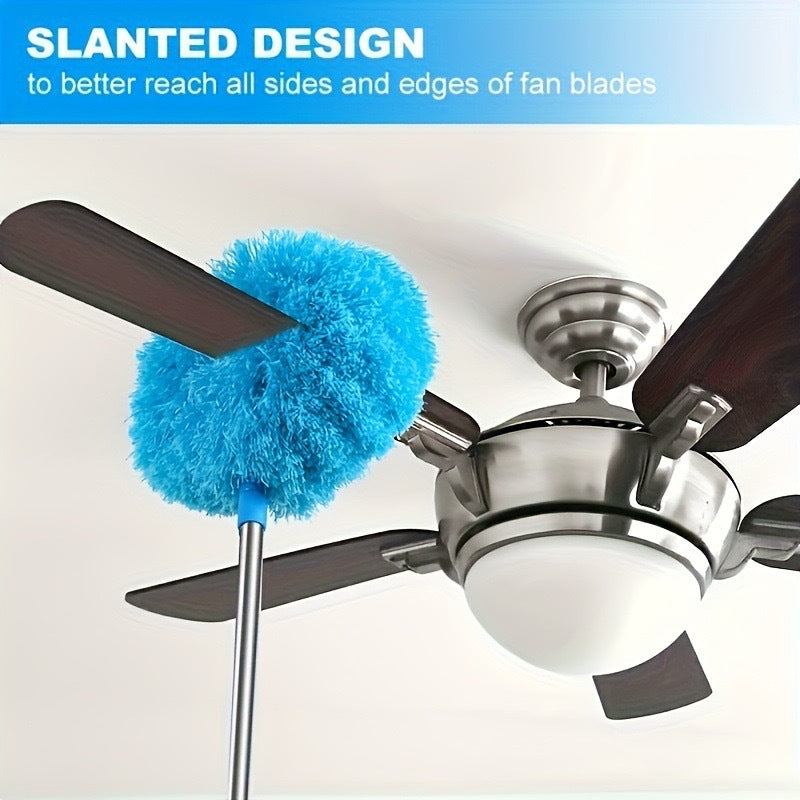 Blue 4 Pack Telescopic Microfiber Duster with Extendable Stainless Steel Pole - Anti-Static Ceiling Fan Cleaning Tool for High Reach & Tight Gaps - Washable & Compact Design (33cm - 80cm)