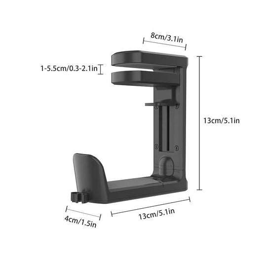 Black Under Desk Headphone Hanger Clamp 360 Degree Rotating - Adjustable Headset Holder Hook with Cable Organiser for Home Office & Gaming Setup (Fits 1-5.5cm Desks).