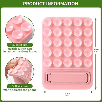 Pink 4 Pack Silicone Suction Phone Mount with Foldable Kickstand - Adhesive Sticky Grip Pad for Mirrors & Glass - 2-in-1 Hands-Free Holder for Content Creation.