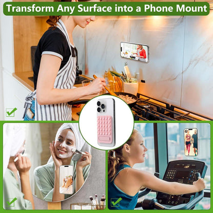 Pink 4 Pack Silicone Suction Phone Mount with Foldable Kickstand - Adhesive Sticky Grip Pad for Mirrors & Glass - 2-in-1 Hands-Free Holder for Content Creation.