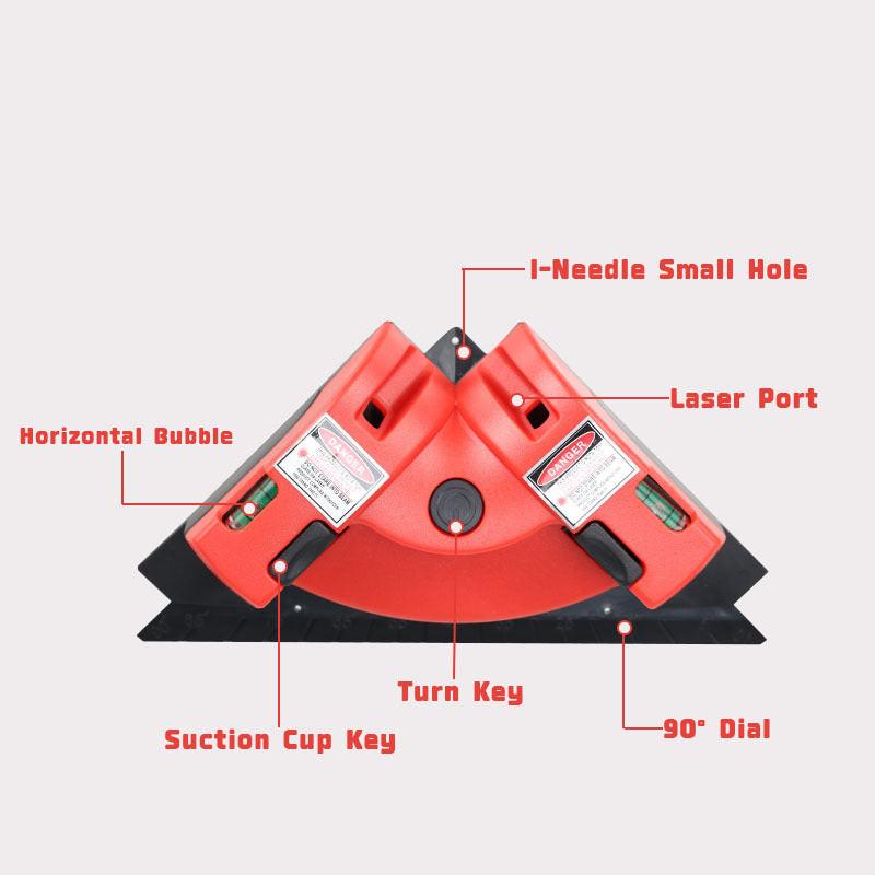 Red 90 Degree Laser Square Level Tool - Right Angle Line Projector for Tiling & Flooring Layout - Dual Bubble Alignment Aid for DIY Renovation (190mm).